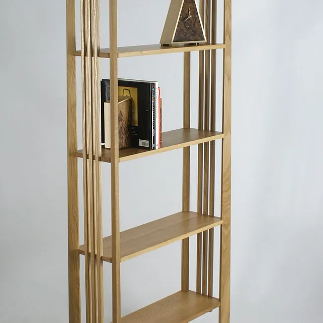 oak shelves with book